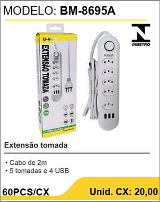 Extensão tomada 60PCS/CX Unid. CX: 20,00