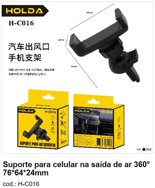 Suporte para celular na saída de ar 360° 76*64*24mm R$ 4,95 PC/CX:500