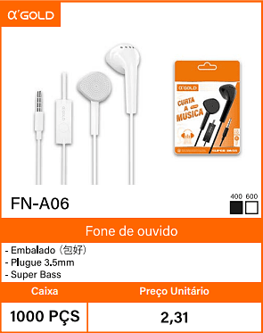 Fone de ouvido Caixa 1000 PCS Preco Unitario 2,31