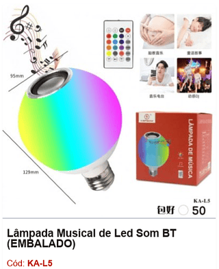 Lâmpada Musical de Led Som BT R$ 21,6 PCS/CX: 50