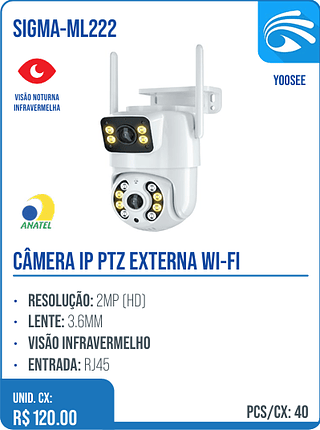 CÂMERA IP PTZ EXTERNA WI-FI UNID. CX: R$ 120.00 PCS/CX: 40