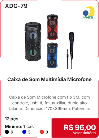 Caixa de Som Multimídia Microfone 12 pçs R$ 96,00