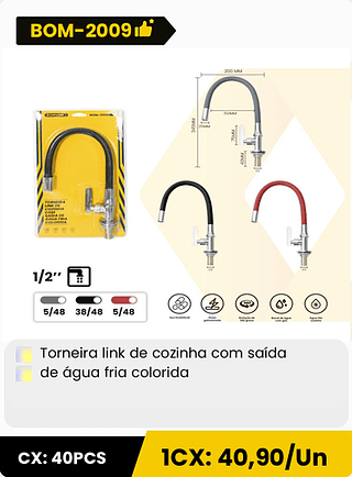Torneira link de cozinha com saída de água fria colorida CX: 40PCS 1CX: 40,90/Un