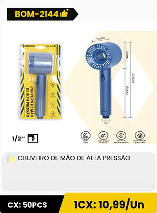 CHUVEIRO DE MÃO DE ALTA PRESSÃO CX: 50PCS 1CX: 10,99/Un