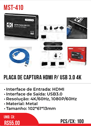Placa De Captura HDMI P/ USB 3.0 4k 100pç=55$