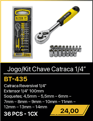 Jogo/Kit Chave Catraca 1/4” 36PCS R$24,00