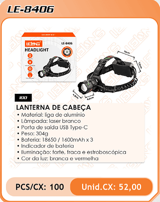 LANTERNA DE CABEÇA 100PÇ=52$