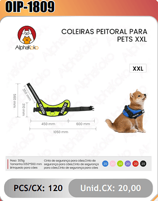 COLEIRAS PEITORAL PARA PETS PCS/CX:120 Unid.CX: 20,00