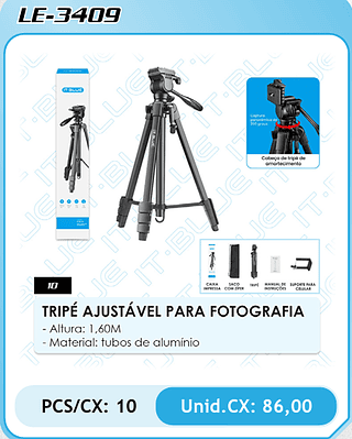 TRIPÉ AJUSTÁVEL PARA FOTOGRAFIA PCS/CX: 10 Unid.CX: 86,00