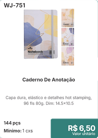 Caderno De Anotação 144 pçs R$ 6,50