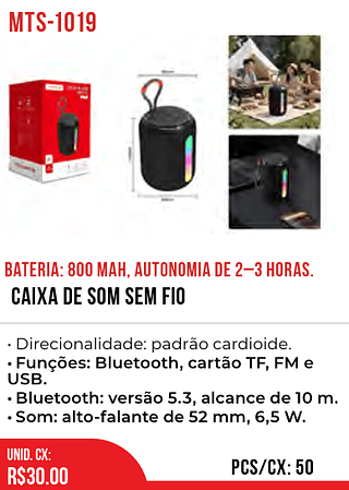 CAIXA DE SOM SEM FIO 50pç=30$