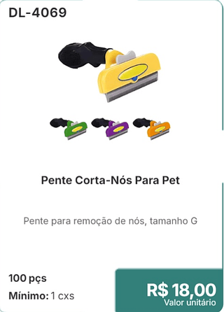 Pente Corta-Nós Para Pet 100 pçs R$ 18