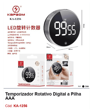 Temporizador Rotativo Digital a Pilha AAA R$ 18 PCS/Cx: 200