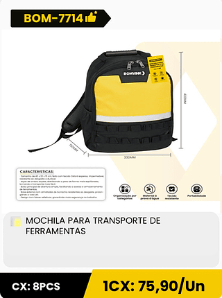 MOCHILA PARA TRANSPORTE DE FERRAMENTAS CX: 8PCS 1CX: 75,90/Un