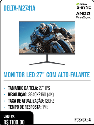 MONITOR LED 27” COM ALTO-FALANTE UNID. CX: R$ 1100.00 PCS/CX: 4