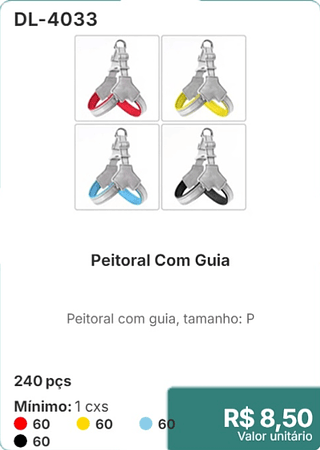 Peitoral Com Guia 240 pçs R$ 8.50