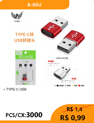 TIPO-C USB PCS/CX:3000 R$ 0,99