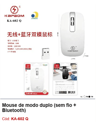 Mouse de modo duplo (sem fio + Bluetooth) R$11,25 PCS/CX:100
