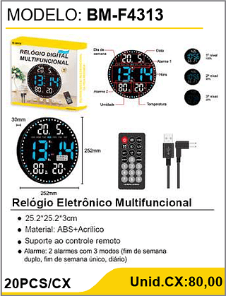 Relógio Eletrônico Multifuncional 20PCS/CX Unid.CX:80,00