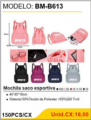 Mochila saco esportiva 150PCS/CX Unid.CX:18,00