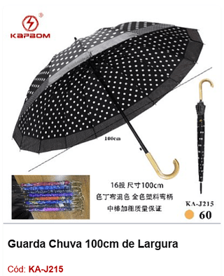 Guarda Chuva 100cm de Largura R$ 12,6 PCS/CX: 60