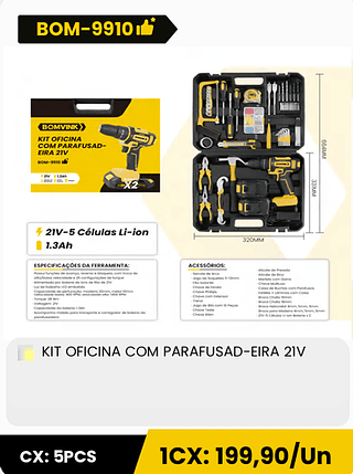 KIT OFICINA COM PARAFUSAD-EIRA 21V CX: 5PCS 1CX: 199,90/Un