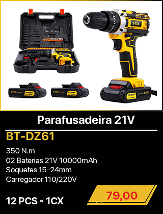 Parafusadeira 21V 12PCS R$79,00
