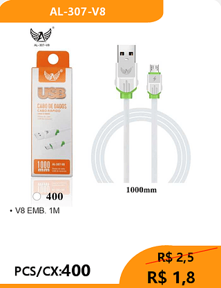 CABO V8 PCS/CX:400 R$ 1,8