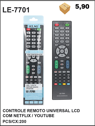 CONTROLE REMOTO UNIVERSAL LCD COM NETFLIX / YOUTUBE 200PÇ=5,9$