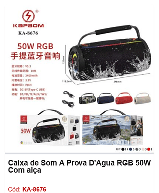 Caixa de Som À Prova D'Água RGB 50W Com alça R$94,5 PCS/CX:24
