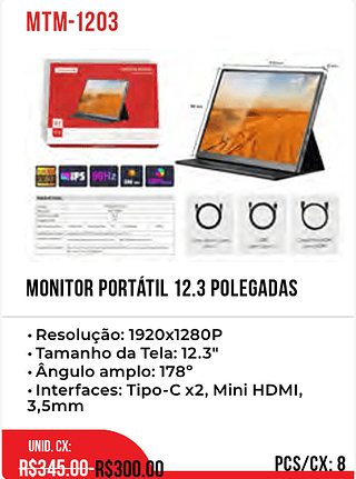 Monitor Portátil 12.3 Polegadas 8pç=300$