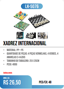 XADREZ INTERNACIONAL PCS/CX: 48 UNID. CX: r$ 26,50