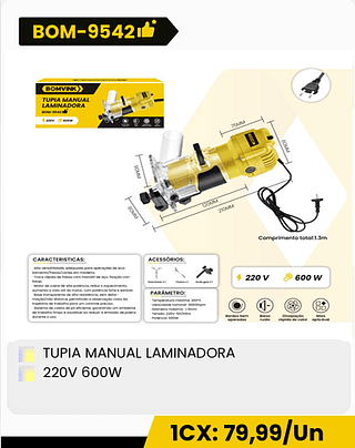 TUPIA MANUAL LAMINADORA 220V 600W CX: 10PCS 1CX: 79,99/Un
