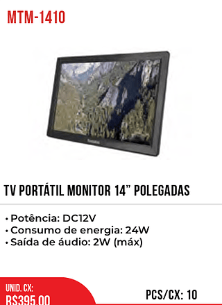 TV PORTÁTIL MONITOR 14” polegadas 10pç=395$