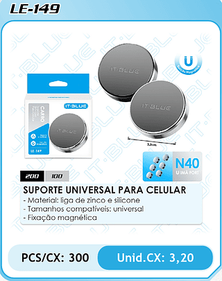 SUPORTE UNIVERSAL PARA CELULAR PCS/CX: 300 Unid.CX: 3,20