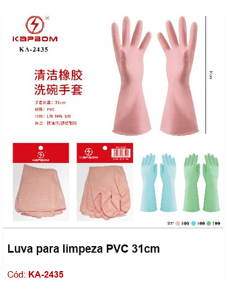 Luva para limpeza PVC 31cm R$ 3,6 PCS/Cx: 300