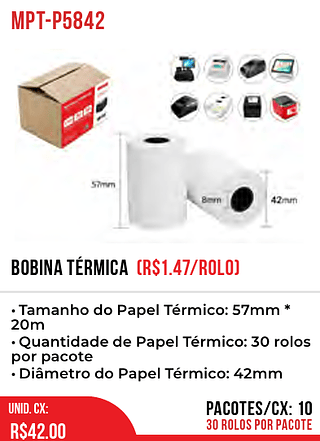 BOBINA TÉRMICA (R$1.47/ROLO) 10pct=42$