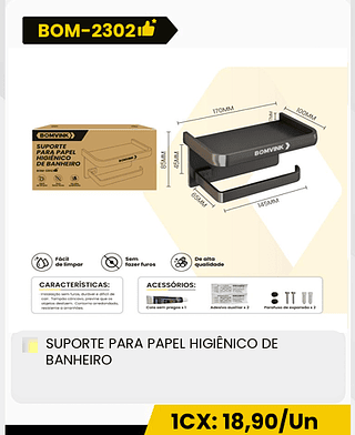 SUPORTE PARA PAPEL HIGIÊNICO DE BANHEIRO CX: 30PCS 1CX: 18,90/Un