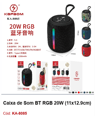 Caixa de Som BT RGB 20W R$38,7 PCS/Cx:60