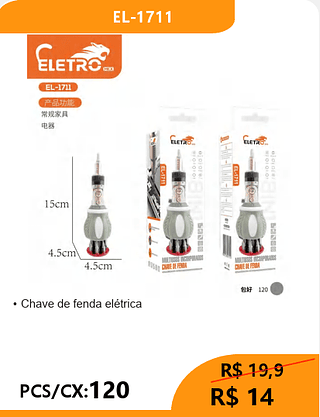 Chave de fenda elétrica PCS/CX:120 R$14