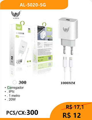 CARREGADOR LIGHTNING PCS/CX:300 R$ 12