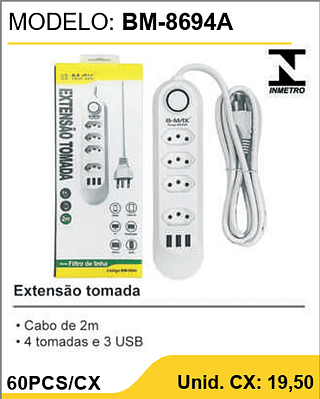 Extensão tomada 60PCS/CX Unid. CX: 19,50