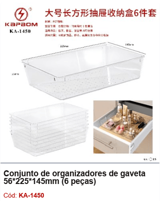 Conjunto de organizadores de gaveta 56*225*145mm (6 peças) R$ 32,4 PCS/Cx: 15