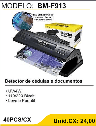 Detector de cédulas e documentos 40PCS/CX Unid.CX: 24,00