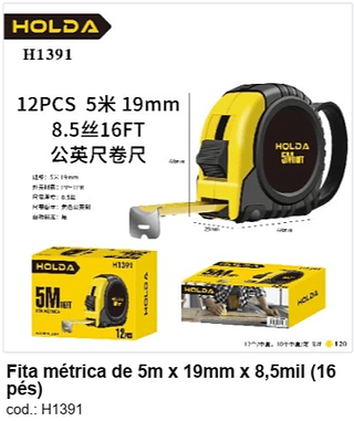 Fita métrica de 5m x 19mm x 8,5mil (16 pés) R$ 5,67 PC/CX:120