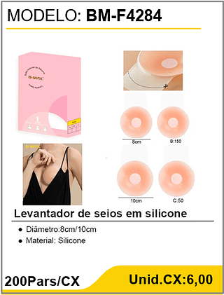 Levantador de seios em silicone 200Pars/CX Unid.CX:6,00