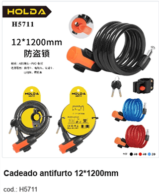 Cadeado antifurto 12*1200mm R$ 12,6 PC/CX:60