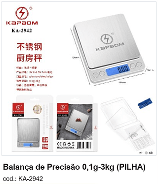 Balança de Precisão 0,1g-3kg (PILHA) R$ 18,9 PC/CX:60