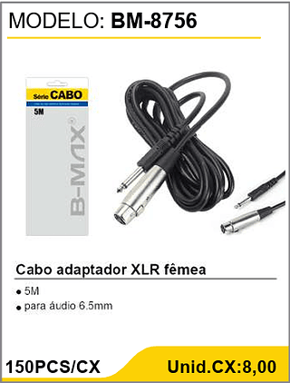 Cabo adaptador XLR fêmea 150PCS/CX Unid.CX:8,00