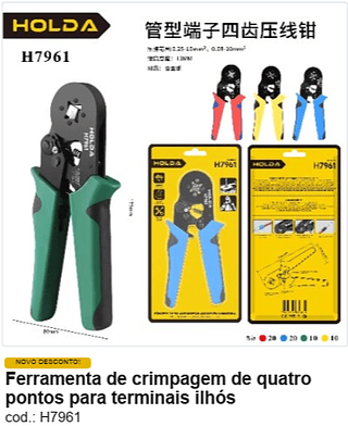 Ferramenta de crimpagem de quatro pontos para terminais ilhós R$ 18 PC/CX:60
